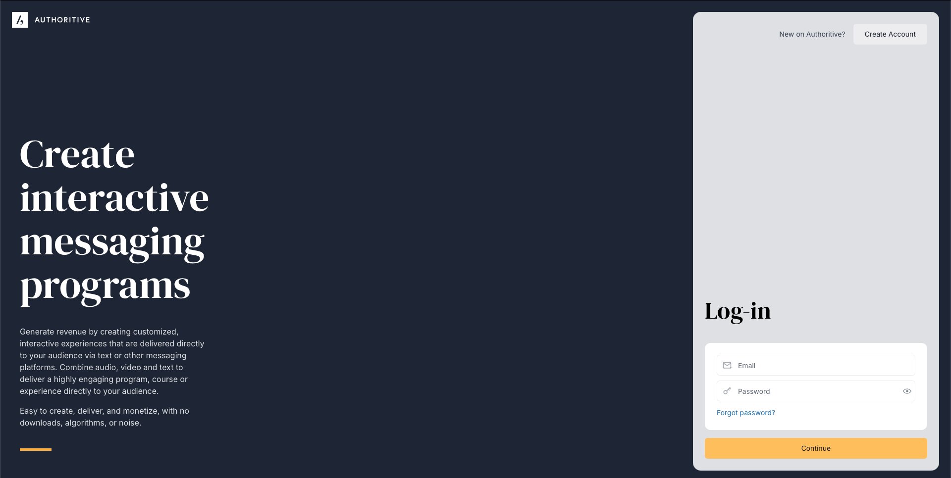 Authoritive Self-Service Platform login screen